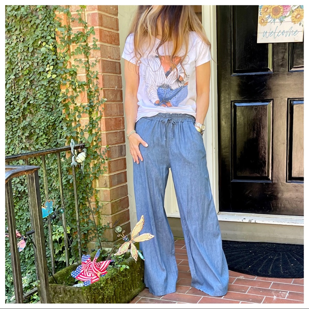 Made in Italy Wide leg side pockets light jeans - Picture 4 of 10